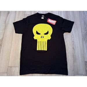 Marvel Punisher TShirt Mens Medium Black Yellow Skull Graphic Tee Mad Engine NWT
